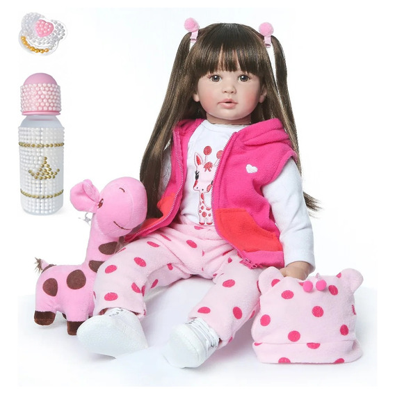 Bebé Reborn Muñeca Silicona Suave 60cm Pelo Largo Jirafa