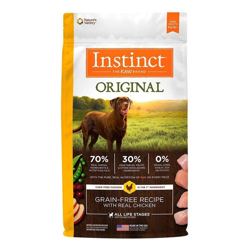 Alimento Instinct Original para perro adulto todos los tamaños sabor pollo en bolsa de 10.2kg