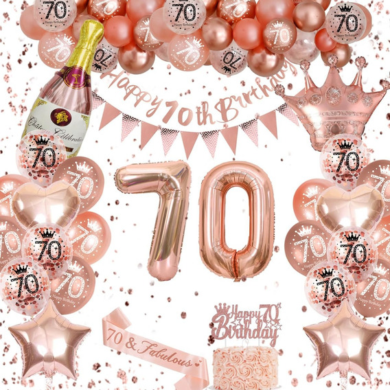 Globos Decorativos Para Cumpleaños N.° 70 De Mujer, Oro Rosa