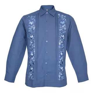 Guayabera Yucateca Bordada Lino Modelo Colibrí Manga Larga