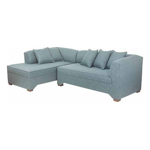 Sofá esquinero Muebles América Metropolitan de 5 cuerpos color azul petróleo de lino y patas de madera izquierdo