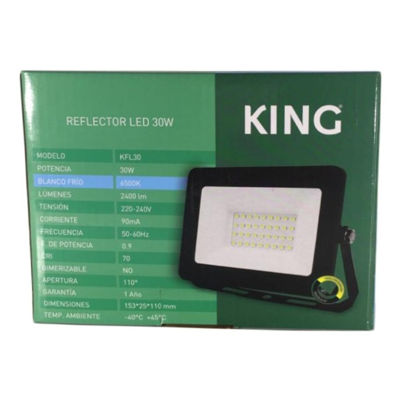 Luminaria LED tipo reflector c/Sensor de movimiento, 220V~, 50-60Hz, 30W  Temp. Color: 6500° K