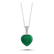 Lindo Collar De Plata .925 Corazón Ágata Verde