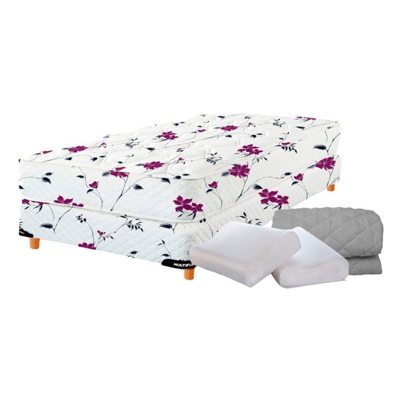 Somier 2 1/2 Plazas + Almohadas Cervicales + Cubre Colchón Color Blanco