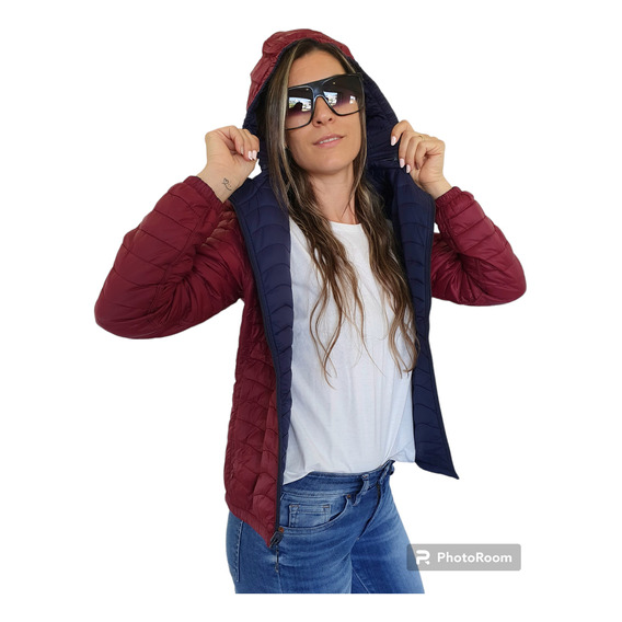 Campera Mujer Pluma Importada Reversible Abrigada 2 En 1