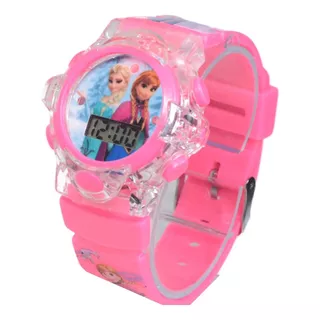 Relógio Infantil Menina Princesas Digital Led Com Luz E Som Correia Rosa Escuro - Princesas