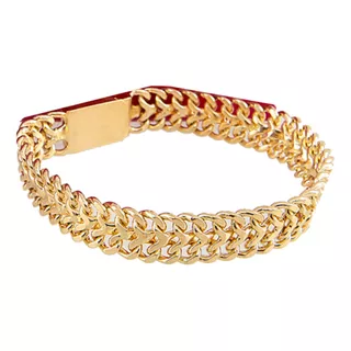 Pulsera Hombre Cubana 1cm Plata Baño Oro 24k Duodeluxejoyas®