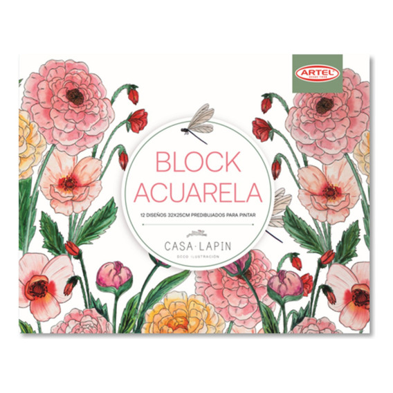 Block Acuarela | 32x 25 Cm | 12 Diseños Predibujados | Artel