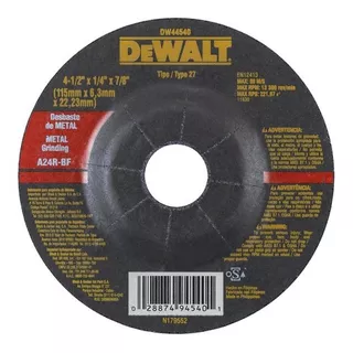 Disco Abrasivo / Desbaste 7 X 1/4 (6 Mm) Dw44580 Dewalt Color Negro