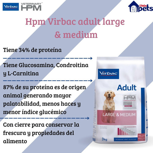 Alimento Virbac Veterinary HPM Large & Medium para perro adulto de raza  mediana y grande sabor mix en bolsa de 3kg