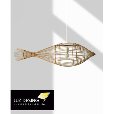 Colgante Deco Moderno De Bambu 105x30 Natural Apto Led E27