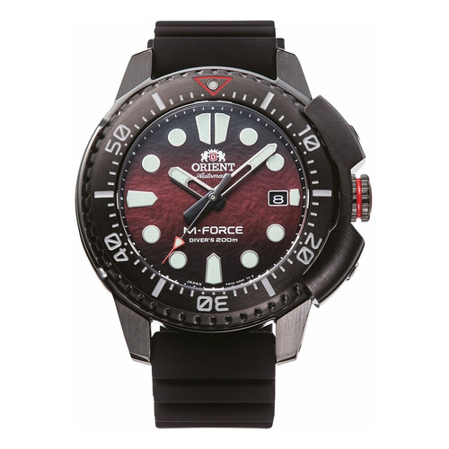 Reloj Orient M-force Automatic Diver 200m Ra-ac0l09r00b Color de la malla Negro Color del bisel Negro Color del fondo Bordó