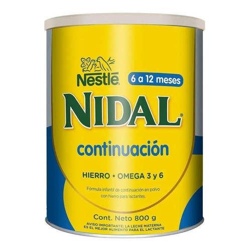 Leche de fórmula en polvo Nestlé Nidal Continuación en lata de 1 de 800g - 6  a 12 meses