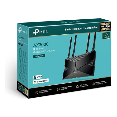 Router Tp-link Archer Ax53 Wifi 6 Ax3000 Mbps 4 Puertos Giga Color Negro