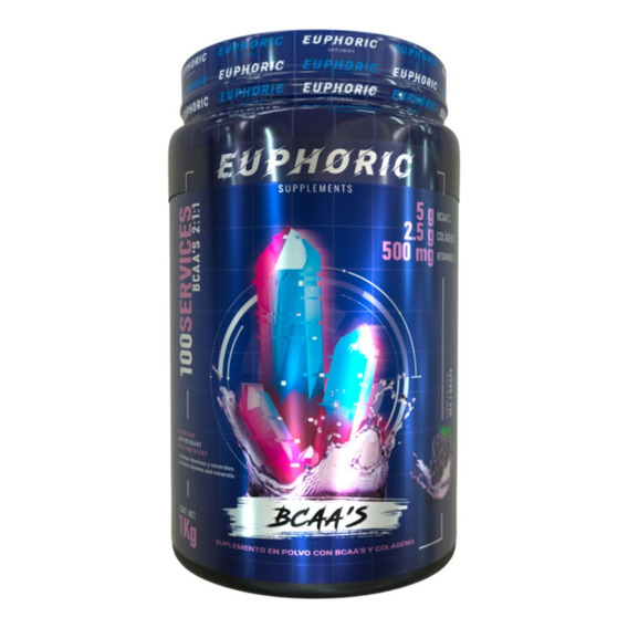 Euphoric Bcaa + Colageno 1 Kg 100 Servicios Vitamina C Sabor Uva