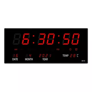 Reloj De Pared Led Tiempo Real Digital Termómetro Con Alarma
