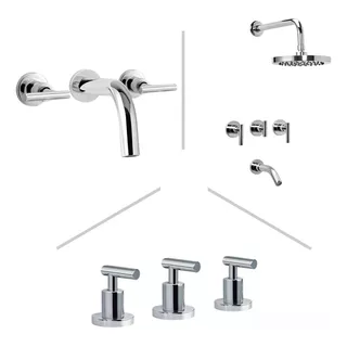 Set Griferia Completa Para Baño De Pared Peirano Adra Plus