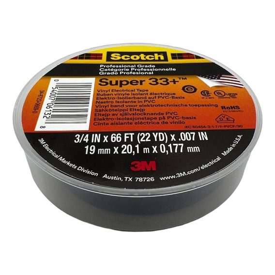 3M Super33+ cinta aisladora 19mmx20.1mx0.177mm preto