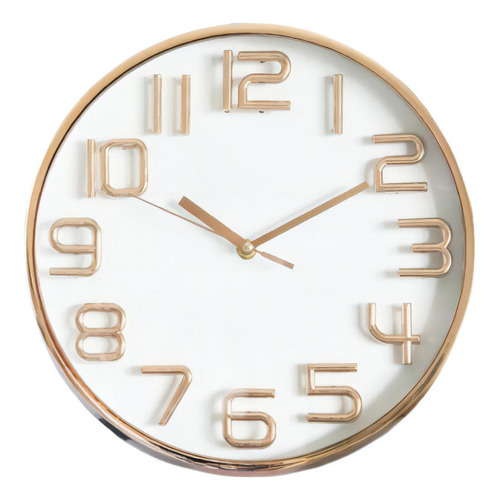 Reloj Pared Marco Pl. Champagne Fondo Blanco De 30cm Diam