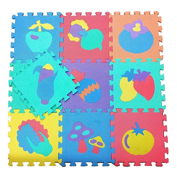 Alfombra Goma Eva Set 10 Cuadros Frutas 30x30 Bebes  Niños