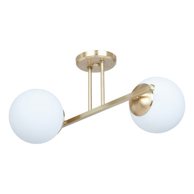 Plafon 2 Luces Barral Elyn De-cor Dorado Con Globo Opal E27