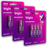 12 Pilhas Recarregável Elgin Aaa 1000mah 3 Cartela C/ 4 Unid