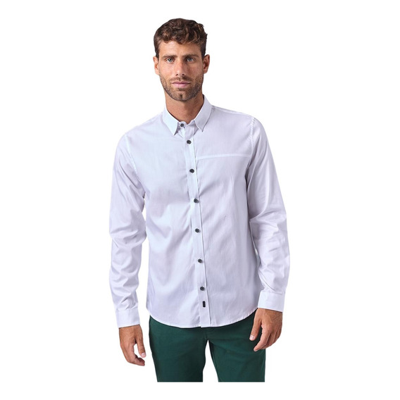 Mbo Camisa Ml Cuello Button Down Oculto Classic Fit Blanco