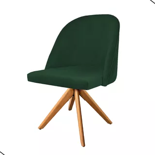 Cadeira Poltrona Sophia Base Giratória Madeira Sala Jantar Cor Veludo Verde Musgo