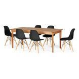Mesa De Jantar Em Madeira Maciça 186cm Com 6 Cadeiras Solo Cor Preto