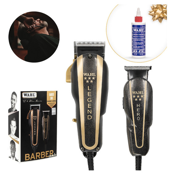 Wahl Barber Combo Cortapelo Profesional + Regalo Aceite 4oz Color Negro