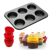 Forma Para Cupcakes Com 6 Cavidades E Forminhas De Silicone