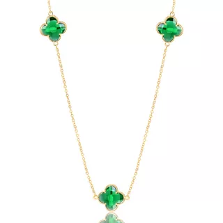 Choker Trevo Pedra Verde Virginia Banhado A Ouro 18k