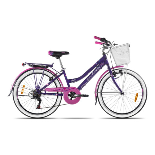 Bicicleta infantil Aurora Juveniles Ona R24 6v frenos v-brakes cambio Shimano Tourney TZ500 color lila con pie de apoyo  