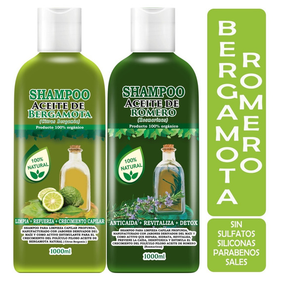 Shampoo Aceite De Bergamota 1l + Shampoo Aceite De Romero 1l