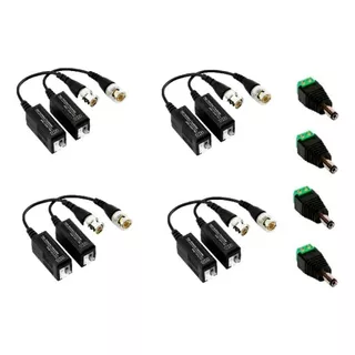 4 Pares Video Balun Camera Cftv + 4 Conectores P4 Macho