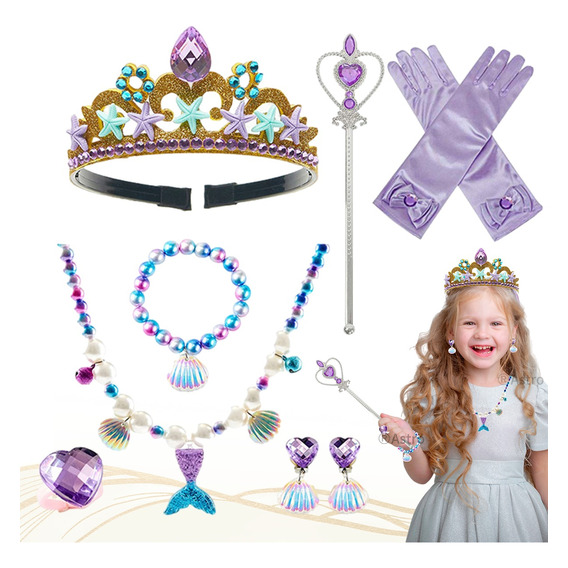 7 Pzs Princesa Sirenita Accesorios Set Decoración Para Nina