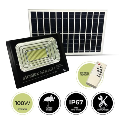 Reflector Solar Led 100w Atomlux Ip65 Litio Exterior Potente Color de la carcasa Negro Color de la luz Blanco frío