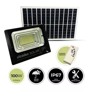 Reflector Solar Led 100w Atomlux Ip65 Litio Exterior Potente Color De La Carcasa Negro Color De La Luz Blanco Frío