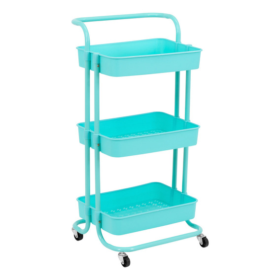 Carrito Organizador 3 Niveles Con Ruedas Multiusos Cocina Color Turquesa