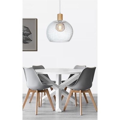 Colgante 1 Luz Osaka L Blanco Reja Madera Apto Led Deco E27