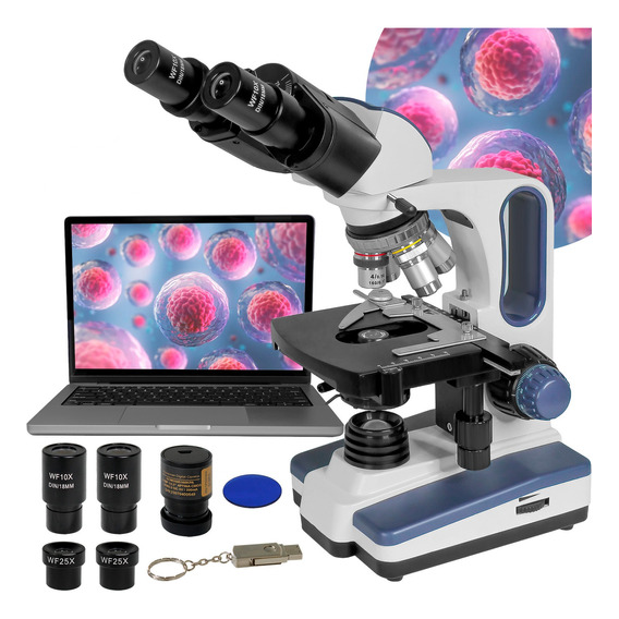 Microscopio Acromatico Binocular Camara 10x-100x Profesional