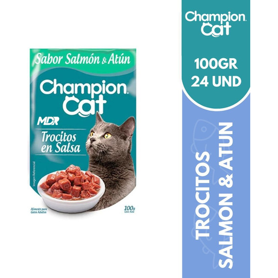 Champion Cat Trocitos En Salsa Salmon 100gr X24 Und | Mdr