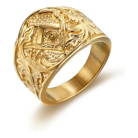 Anillo Masionico Big Gold Acero Inoxidable