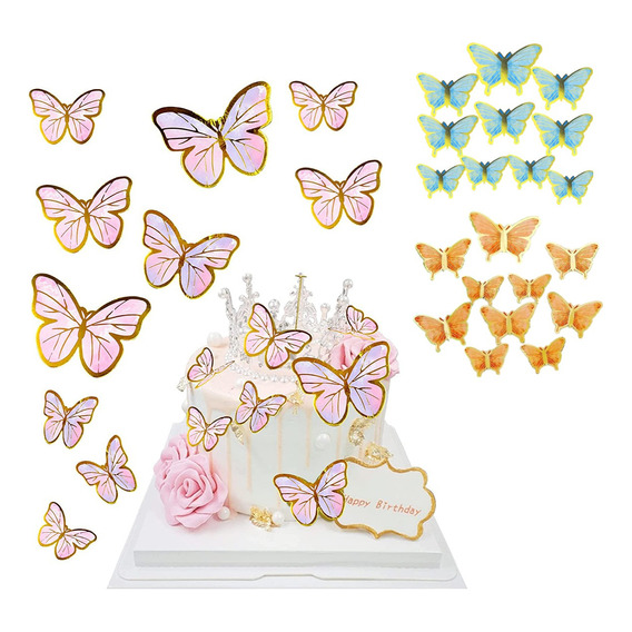 200pzs Decoración Pastel De Mariposa Letrero Feliz Cumpleaño