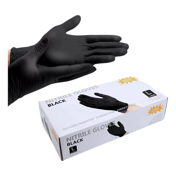 Guantes De Nitrilo Sin Polvo Sin Latex Desechable Negro 100u