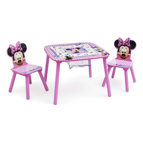 Set Infantil De Mesa Mesita Con 2 Sillas Minnie Mouse Niña Color Rosa