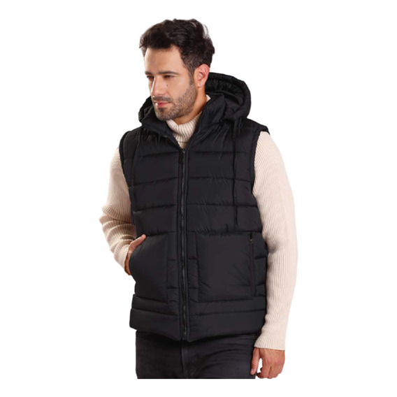 Chaleco Hombre Acolchado Impermeable  Con Capota Urbano 