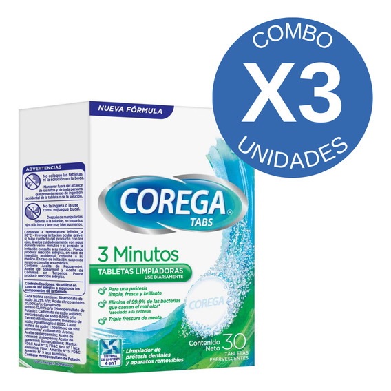 Pack X3 Corega Corega Tabs Tabletas Limpiadoras 30 Unidades