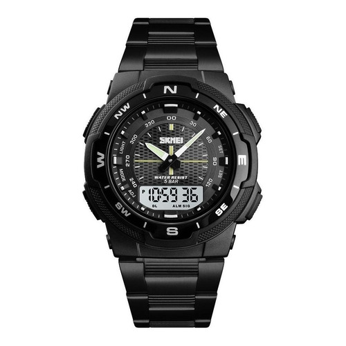 Reloj pulsera Skmei 1370 con correa de acero inoxidable color negro - fondo negro/gris