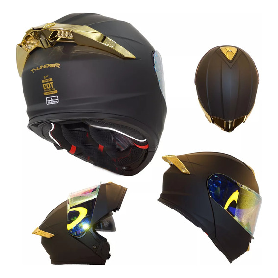 Casco para moto Kov Taff Drako  negro mate y dorado mate  thunder talla L (59-60cm) 